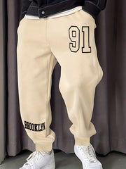 91 Number Print Drawstring Sweatpants Loose Fit Pants
