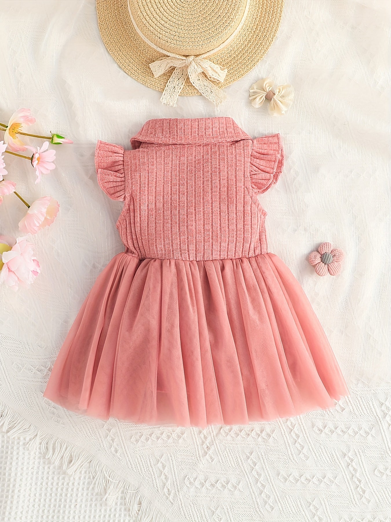Baby Girls Casual Mesh Stitching Bow Decor Dress For Summer Holiday