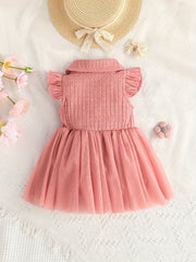 Baby Girls Casual Mesh Stitching Bow Decor Dress For Summer Holiday