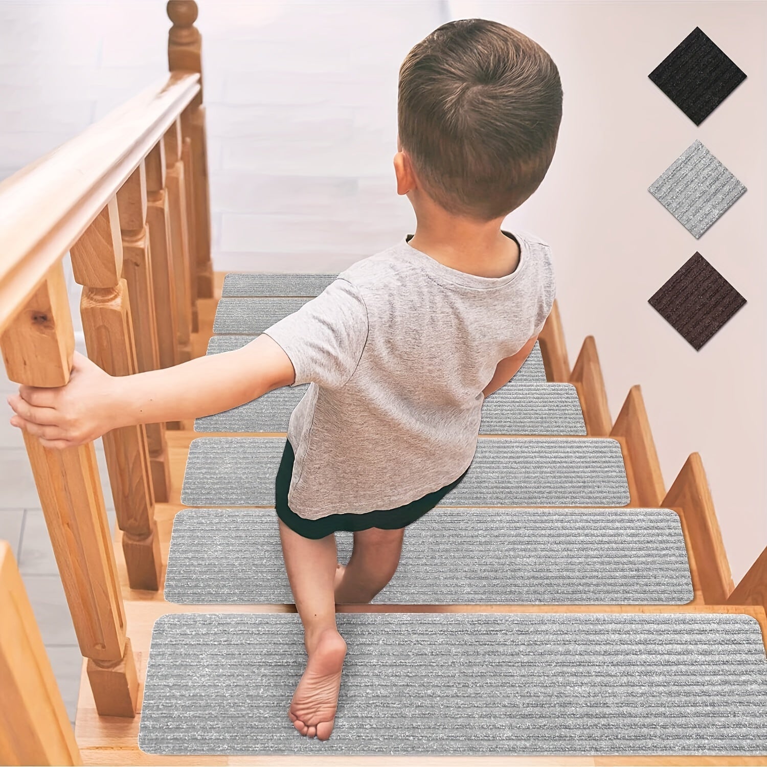 15pcs Non Slip Stair Treads Gray Peel Stick Carpet Tape Self Adhesive Stair Trac