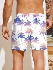 Palm Tree Print Men's Beach Shorts Drawstring Casual Loose Shorts