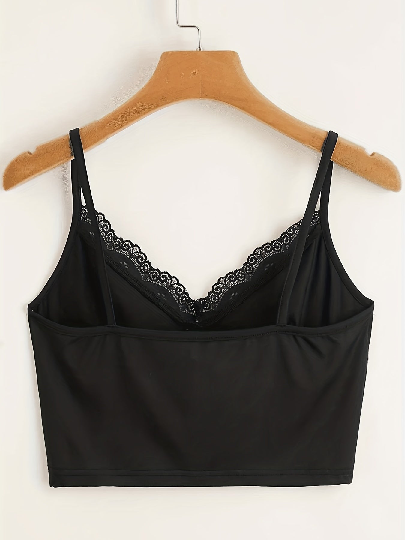 Lace Panel Spaghetti Strap Crop Top Sexy V neck Sleeveless Cami Top