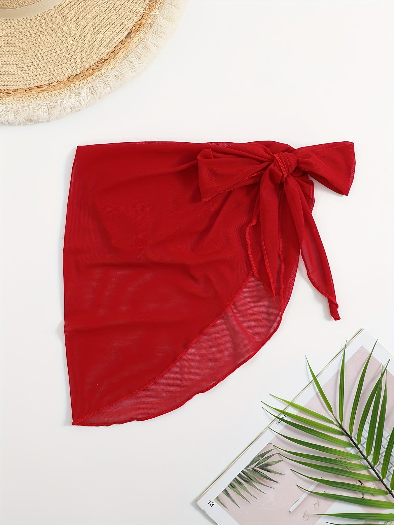 Mesh Cover Up Wrap Tie Front Sheer Plain