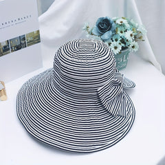 Striped Bowknot Sun Hat UV Protection Bucket Hat