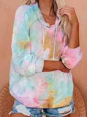 Tie Dye Long Sleeve Hoodie Drawstring Sweatshirt Women's Clothing
