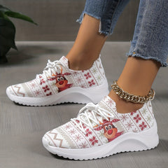 Christmas Reindeer Print Soft Thick Sole Woven Shoes