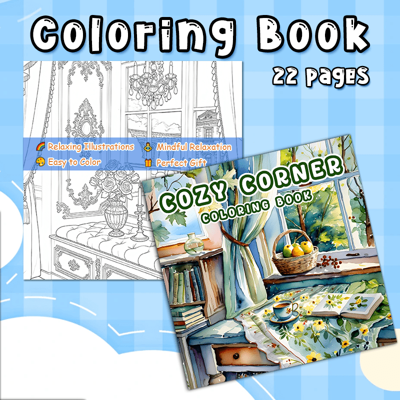 Cozy Corner Adult Coloring Book 1pc 20x20 cm 22 Pages Deluxe Edition