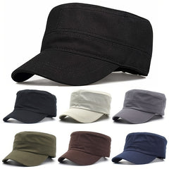 Men's Cotton Flat Top Hat Autumn Winter Casual Military Cap