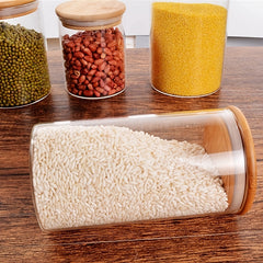 Glass Storage Jar Food Container Airtight Bamboo Lid