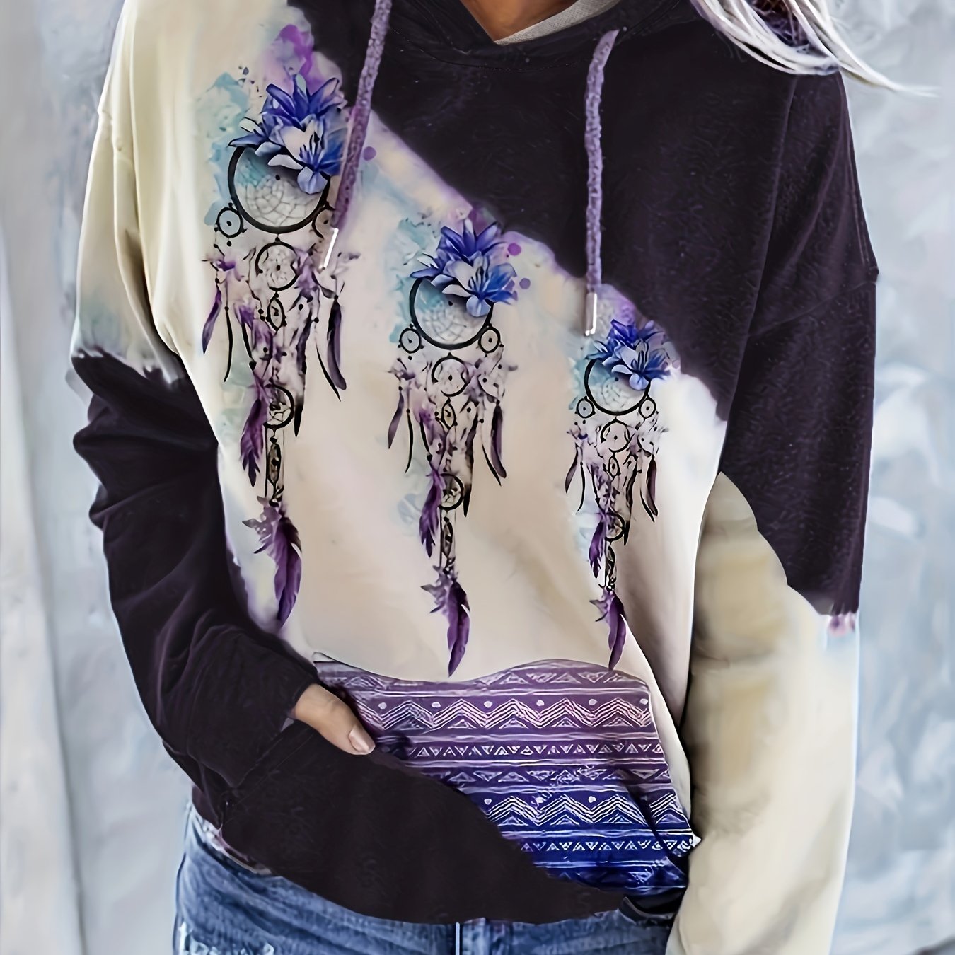 Graphic Print Kangaroo Pocket Hoodie Casual Long Sleeve Drawstring Hoodies