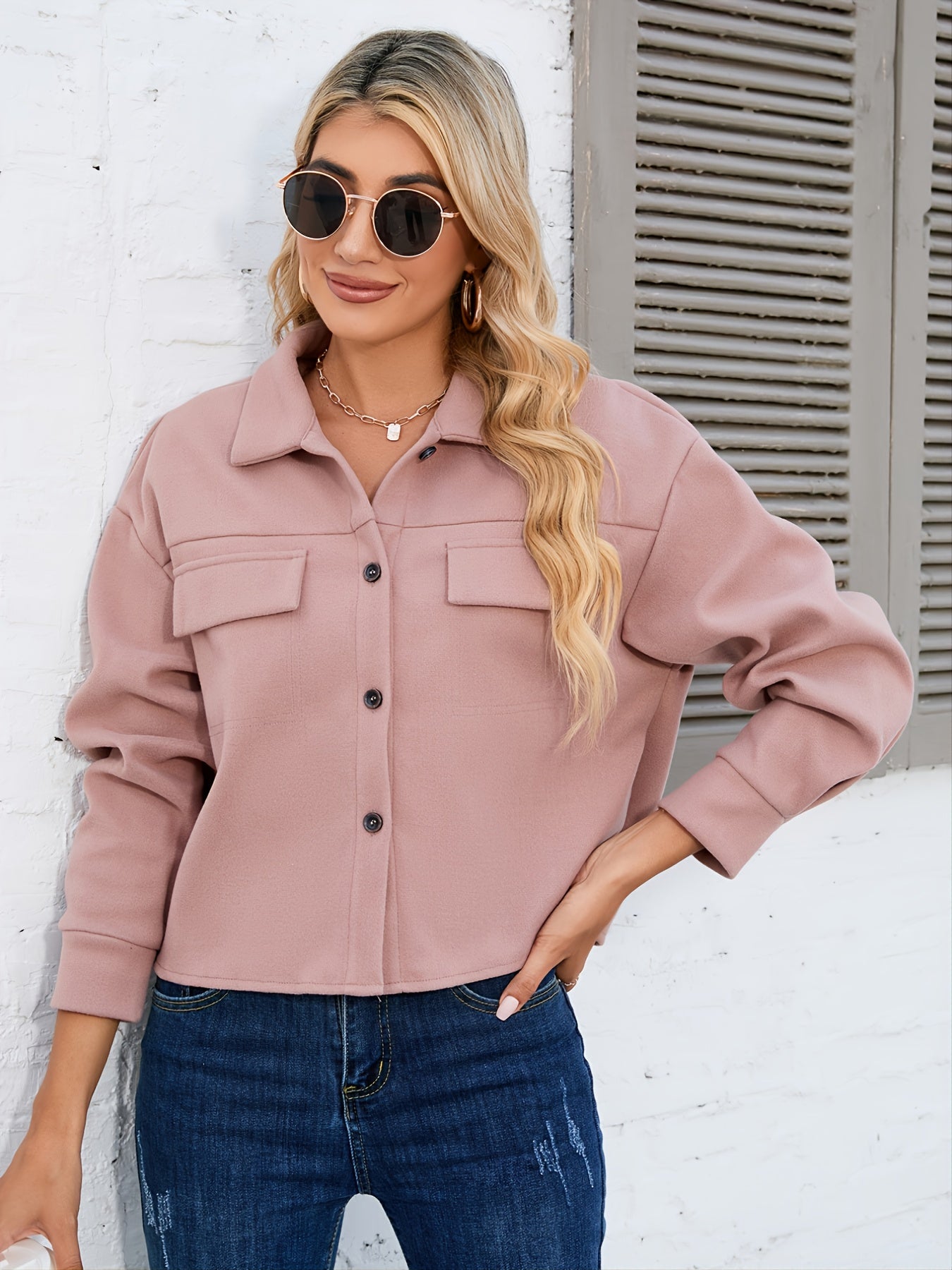 Button Front Suedette Jacket For Office & Work Women's Clothing