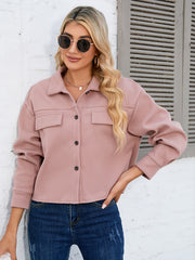 Button Front Suedette Jacket For Office & Work Women's Clothing