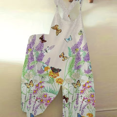 Butterfly & Floral Print Jumpsuit Sleeveless Casual Summer Women's Clothing