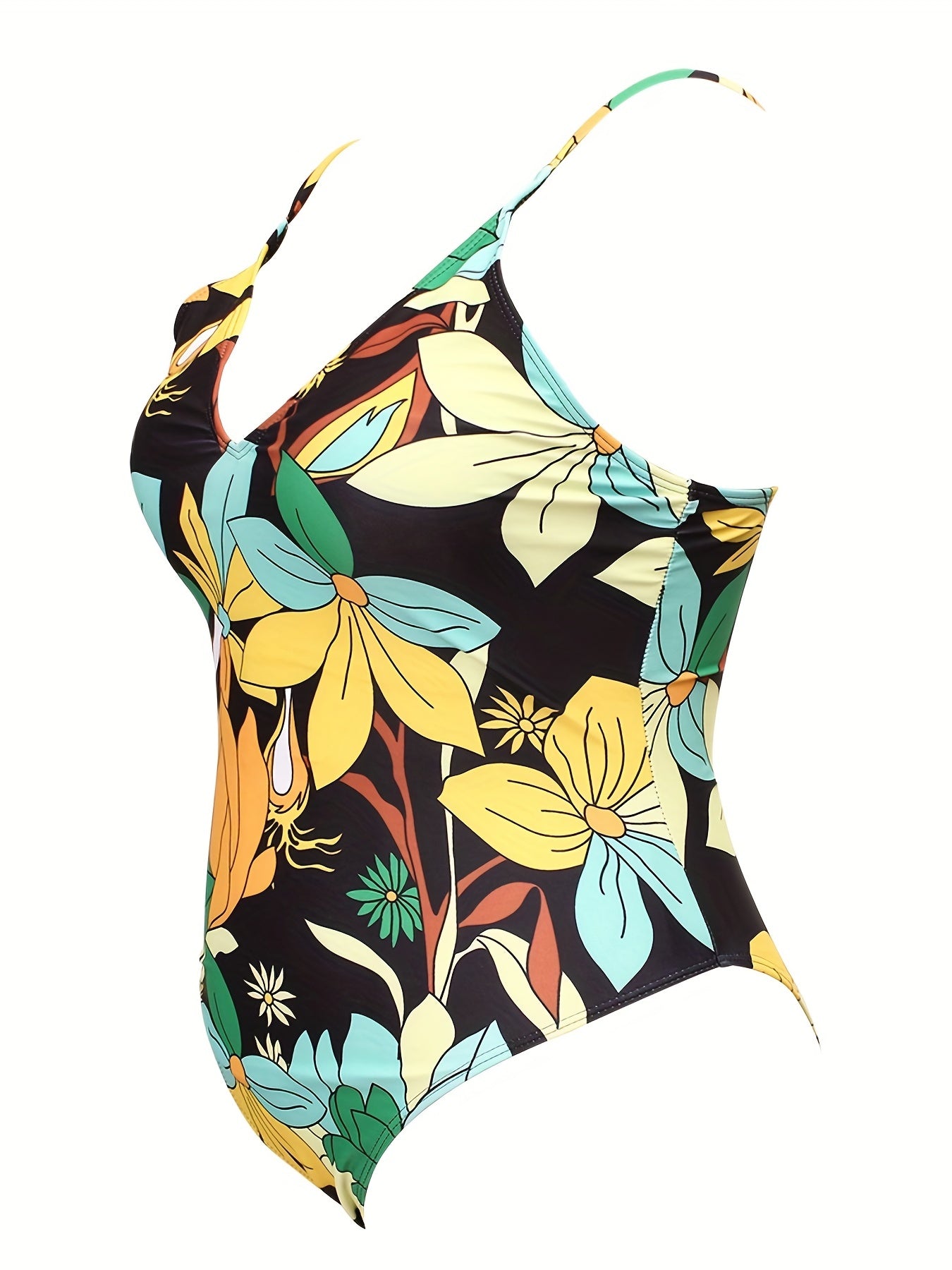 Floral Print High Leg V-Neck One Piece Swimsuit Plus Size