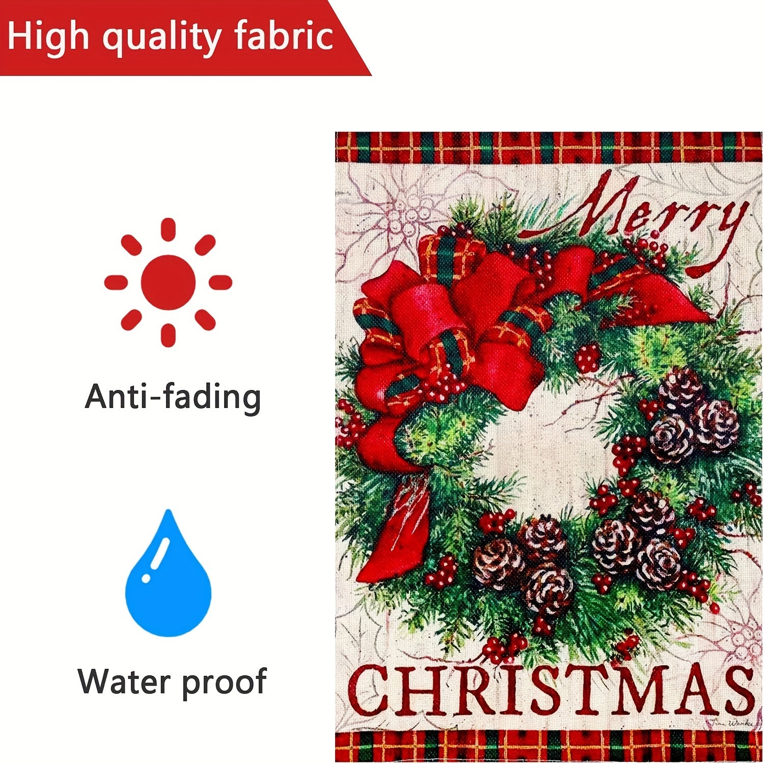 Merry Christmas Garden Wreath Burlap Lace Decoration Outdoor Flag