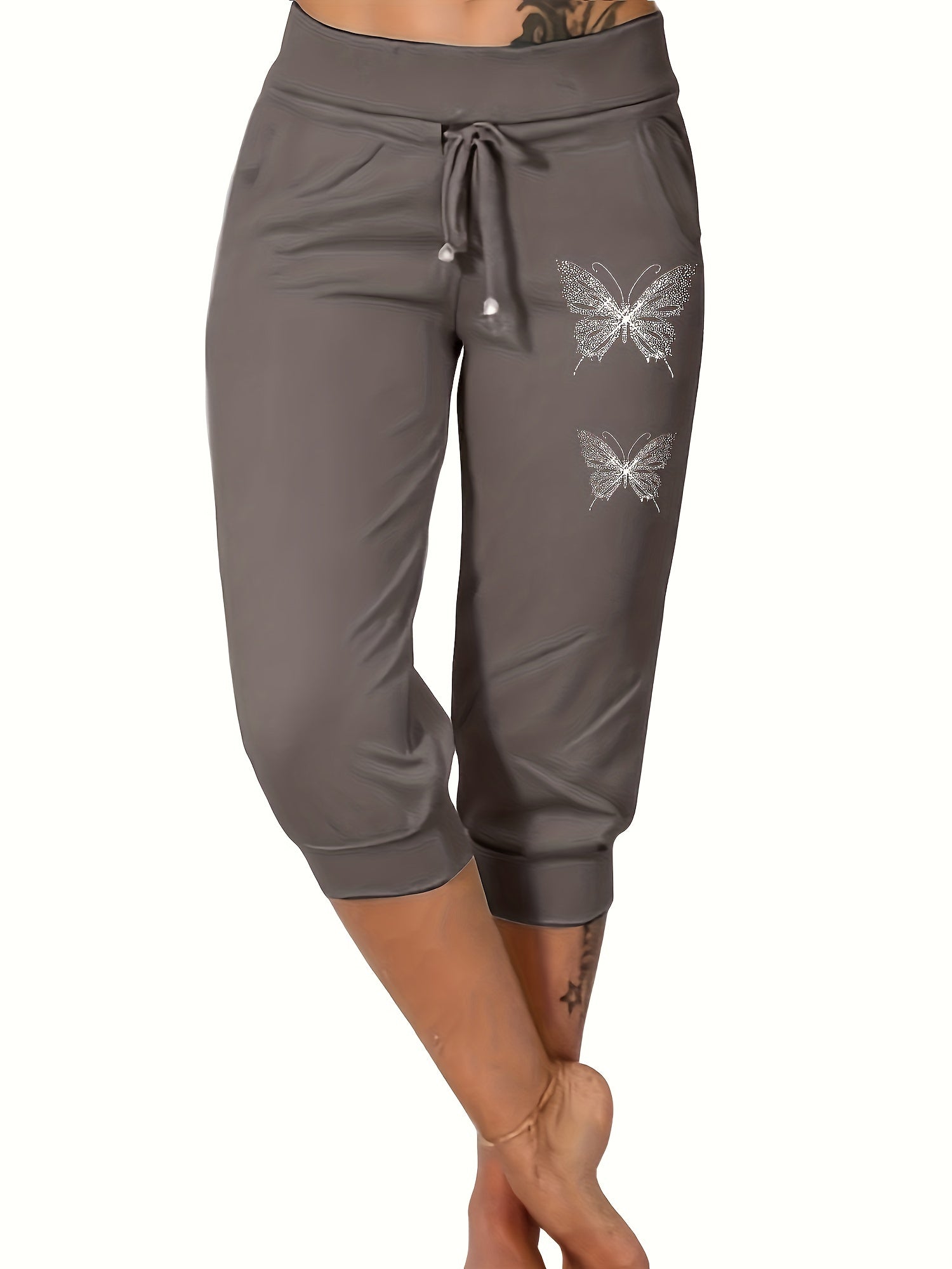 Butterfly Print Pocket Capris Pants for Women