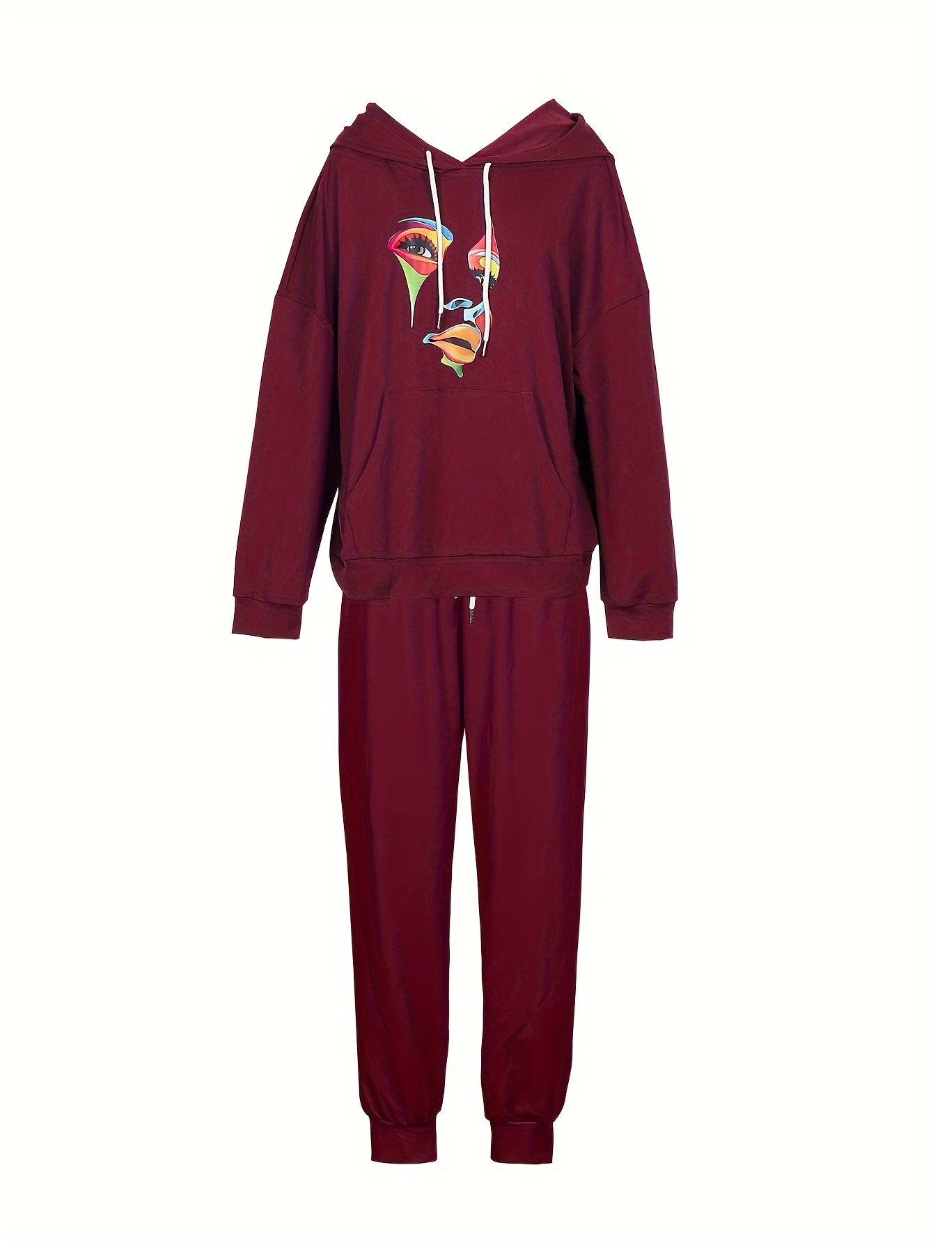 Women's Plus Abstract Face Print Hoodie & Joggers Set