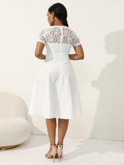 V Neck Button Front Wedding Dress Short Sleeve Dress