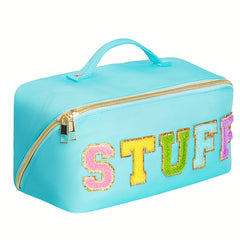 Large Capacity Travel Cosmetic Bag For Women Letter Patch Makeup Bag Waterproof
