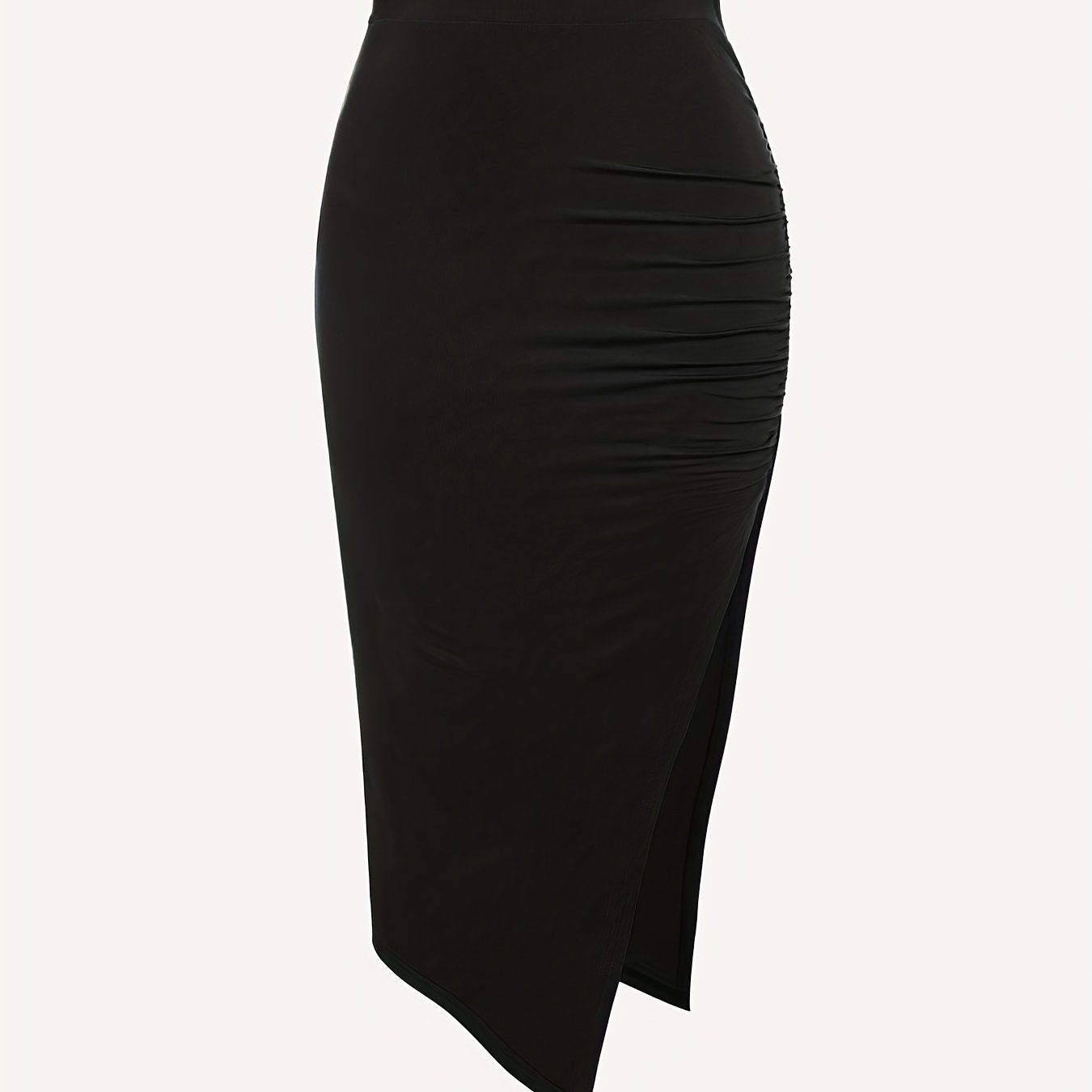 Sexy Ruched Split Maxi Skirt Solid Color