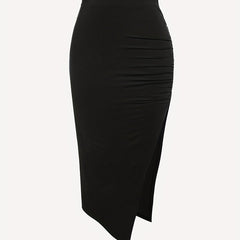 Sexy Ruched Split Maxi Skirt Solid Color