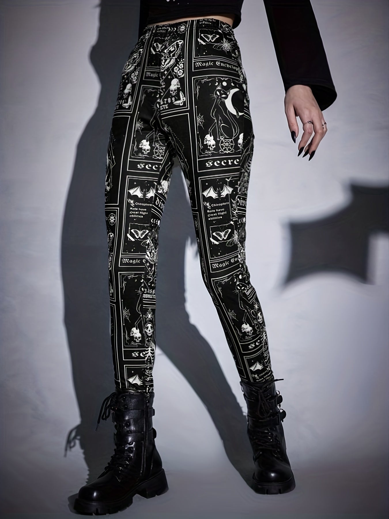 Skull Halloween Print Leggings High Waist Stretchy Workout Pants
