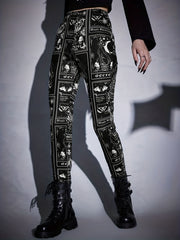 Skull Halloween Print Leggings High Waist Stretchy Workout Pants
