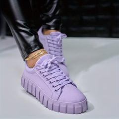 Women's Lace Up Thick Sole Canvas Shoes Non slip Board Shoes