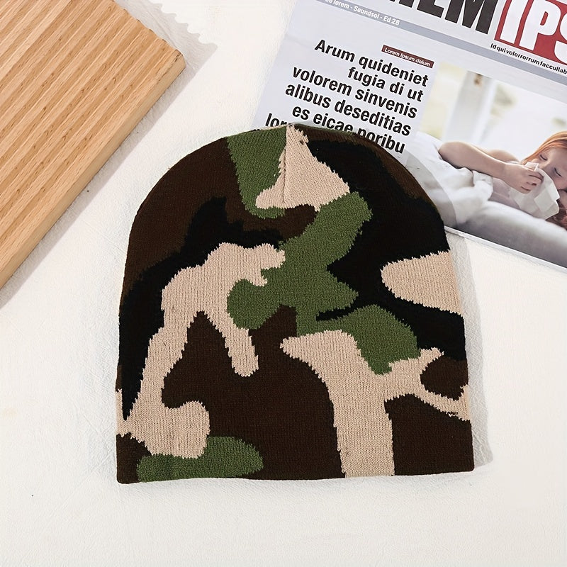 Jacquard Camouflage Knitted Hat Soft Beanie Men Women Warm Outdoor
