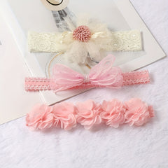 3pcs Baby Girls Lace Headband with Flower Bow Decoration Hair Accessories