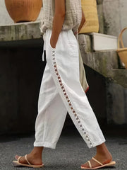 Solid Drawstring Loose Leg Pants Casual Side Cut Out Pants
