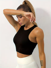 4pcs Solid Sleeveless Tank Top Ribbed Crew Neck Casual Sports Women's Tops