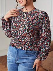 Women's Plus Ditsy Floral Lantern Sleeve Boho Blouse