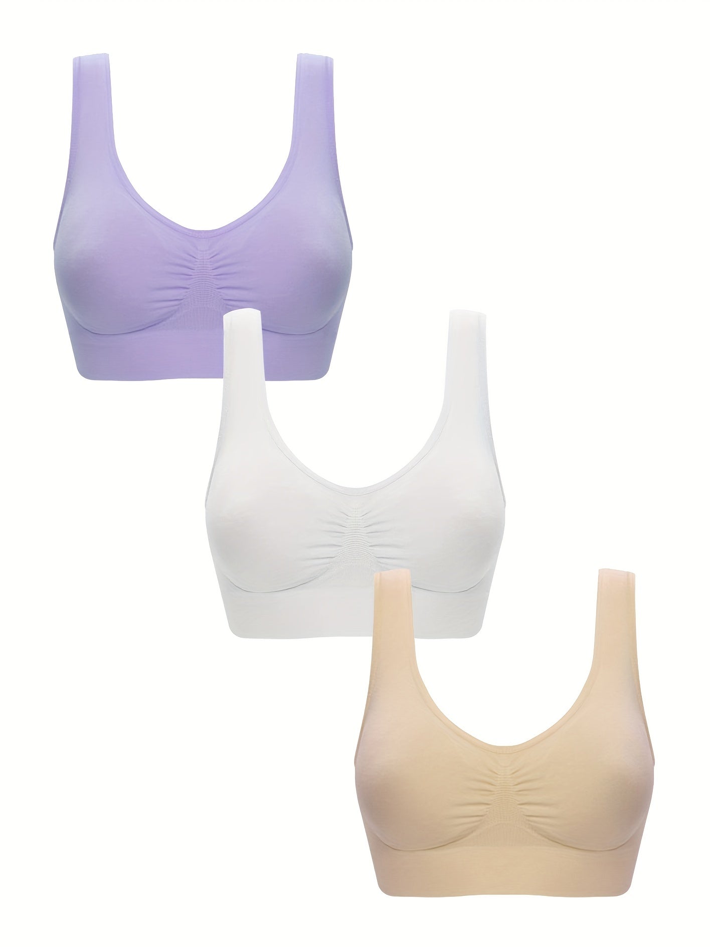 3pcs Wireless Sports Bras Comfy & Breathable Running Workout Tank Bra