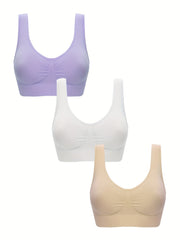 3pcs Wireless Sports Bras Comfy & Breathable Running Workout Tank Bra
