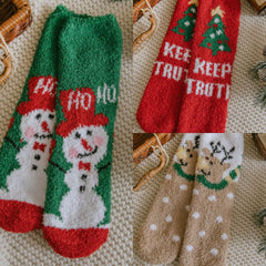 3 Pairs Cartoon Print & Fuzzy Warm Socks Women's Stockings