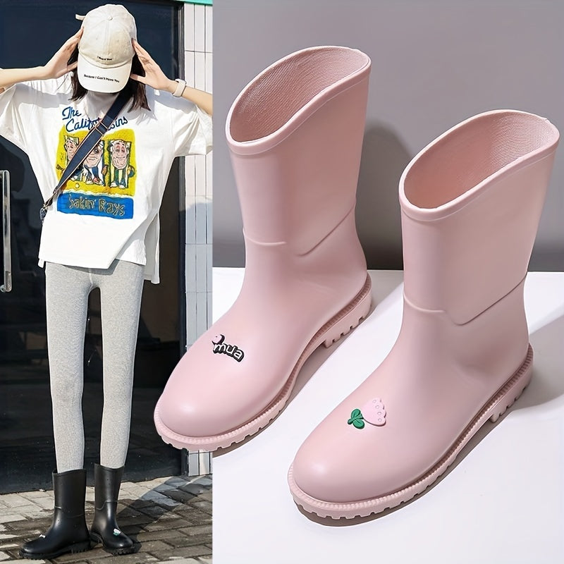 PVC Solid Rain Boots Lightweight Non Slip Water Shoes Mid Calf Boots