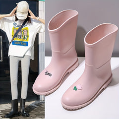 PVC Solid Rain Boots Lightweight Non Slip Water Shoes Mid Calf Boots