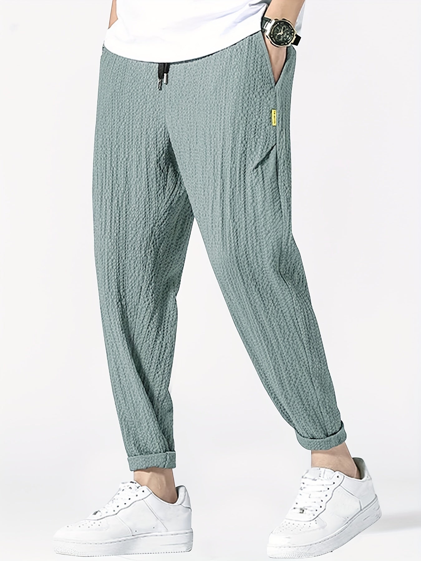 Plicated Joggers Men's Casual Loose Fit Waist Drawstring Pants