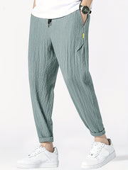 Plicated Joggers Men's Casual Loose Fit Waist Drawstring Pants