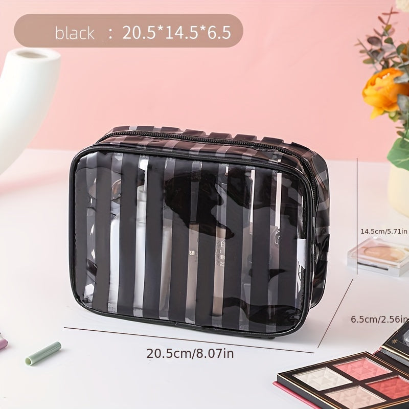 3Pcs Stripes Pattern Makeup Bags Kit Portable Waterproof Travel Organizer