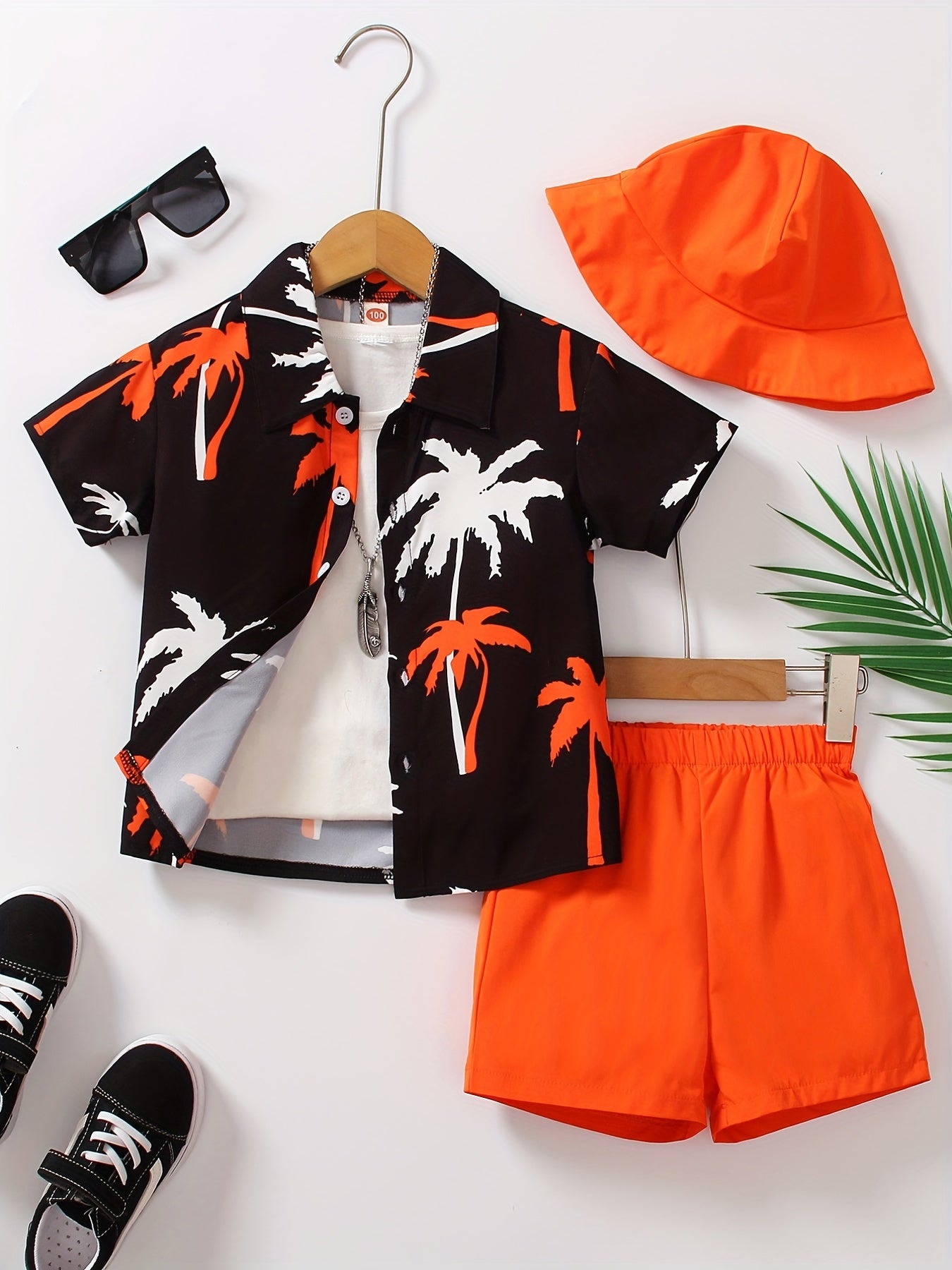 3pcs Boys Casual Coconut Tree Graphic Print Set