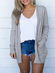 Solid Long Sleeve Open Front Cardigan with Pockets
