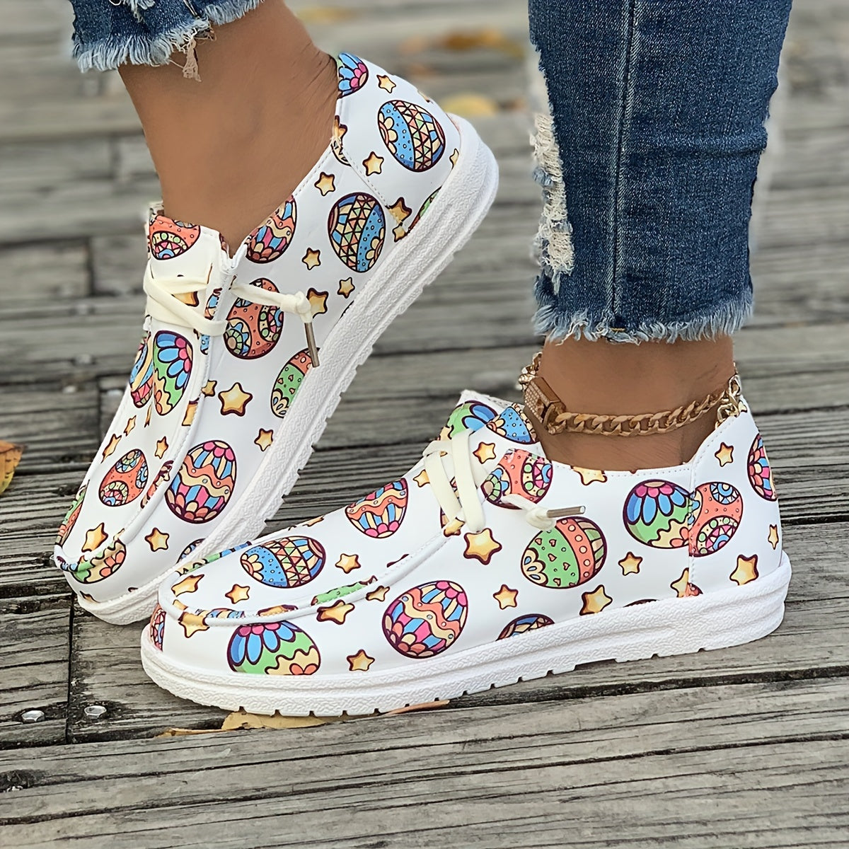 Colorful Pattern Flat Skate Shoes Casual Breathable Non Slip Sneakers