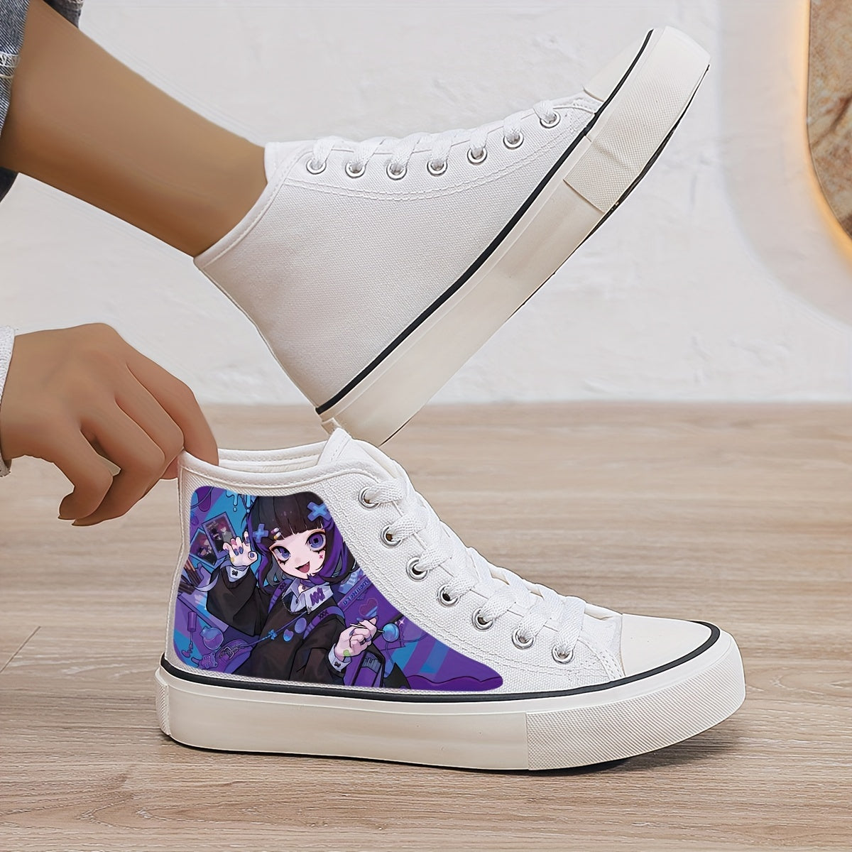 Anime Girl Print Plush Lined Chunky Canvas Sneakers