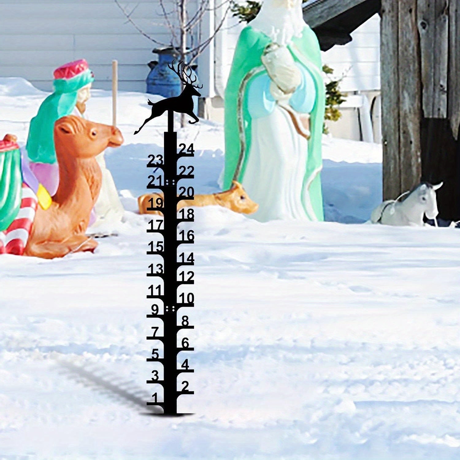 Elk Snow Gauge Garden Stake Christmas Deer Metal Snow Depth Measuring Ruler
