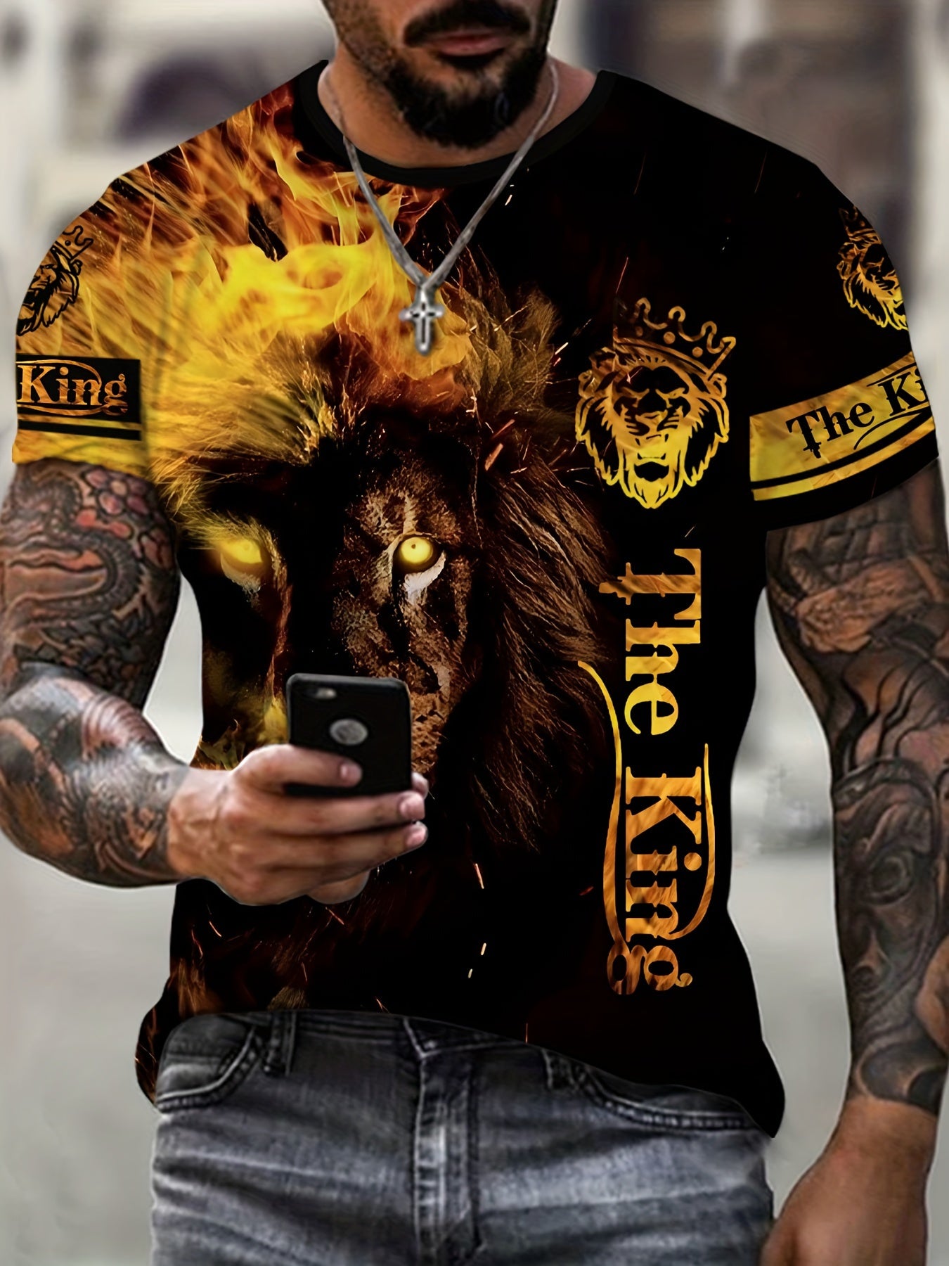Lion 3D Print Men's Novelty Short Sleeve T-shirt Street Style Summer Clothing