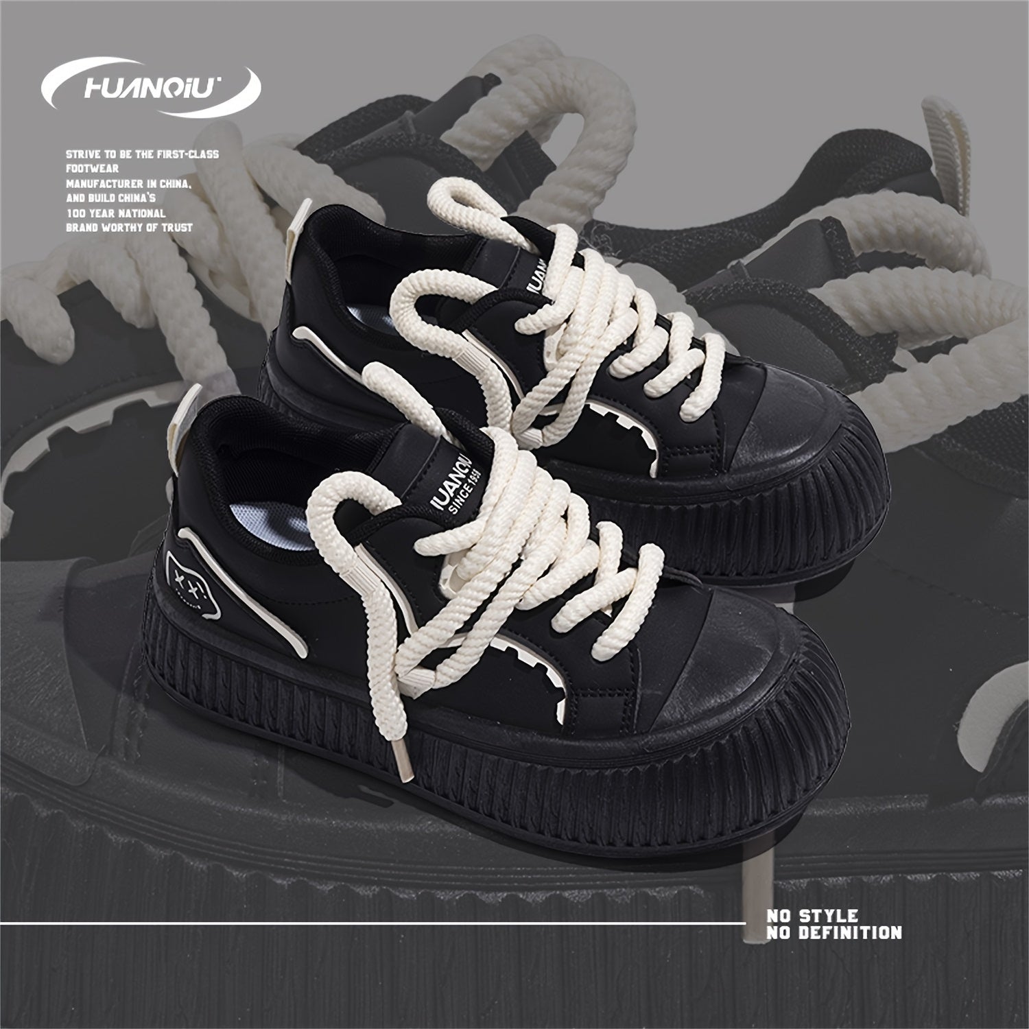 HUANQIU Retro Lace up Skate Shoes Lightweight Outdoor Low Sneakers