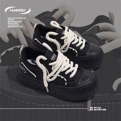 HUANQIU Retro Lace up Skate Shoes Lightweight Outdoor Low Sneakers