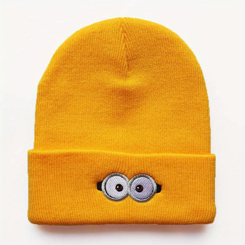 Sport Windproof Knit Beanie Hat with Anime Eye Glasses Embroidery